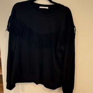 Mustard Seed Black Fringe Sweatshirt
